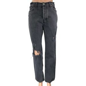 Abercrombie & Fitch The Dad High Rise Women's Black Distressed Denim Jeans Sz 29
